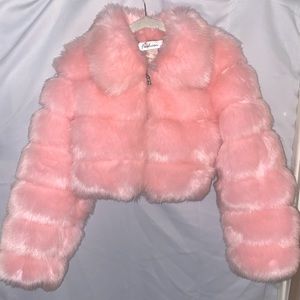 Pink Faux Fur Crop Top